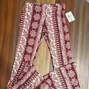 Vibe Burgundy and Cream Wide Leg Pants